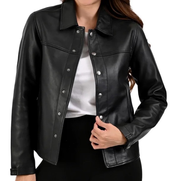Frye Women's Classic Black Leather Jacket - Picture 3 of 11